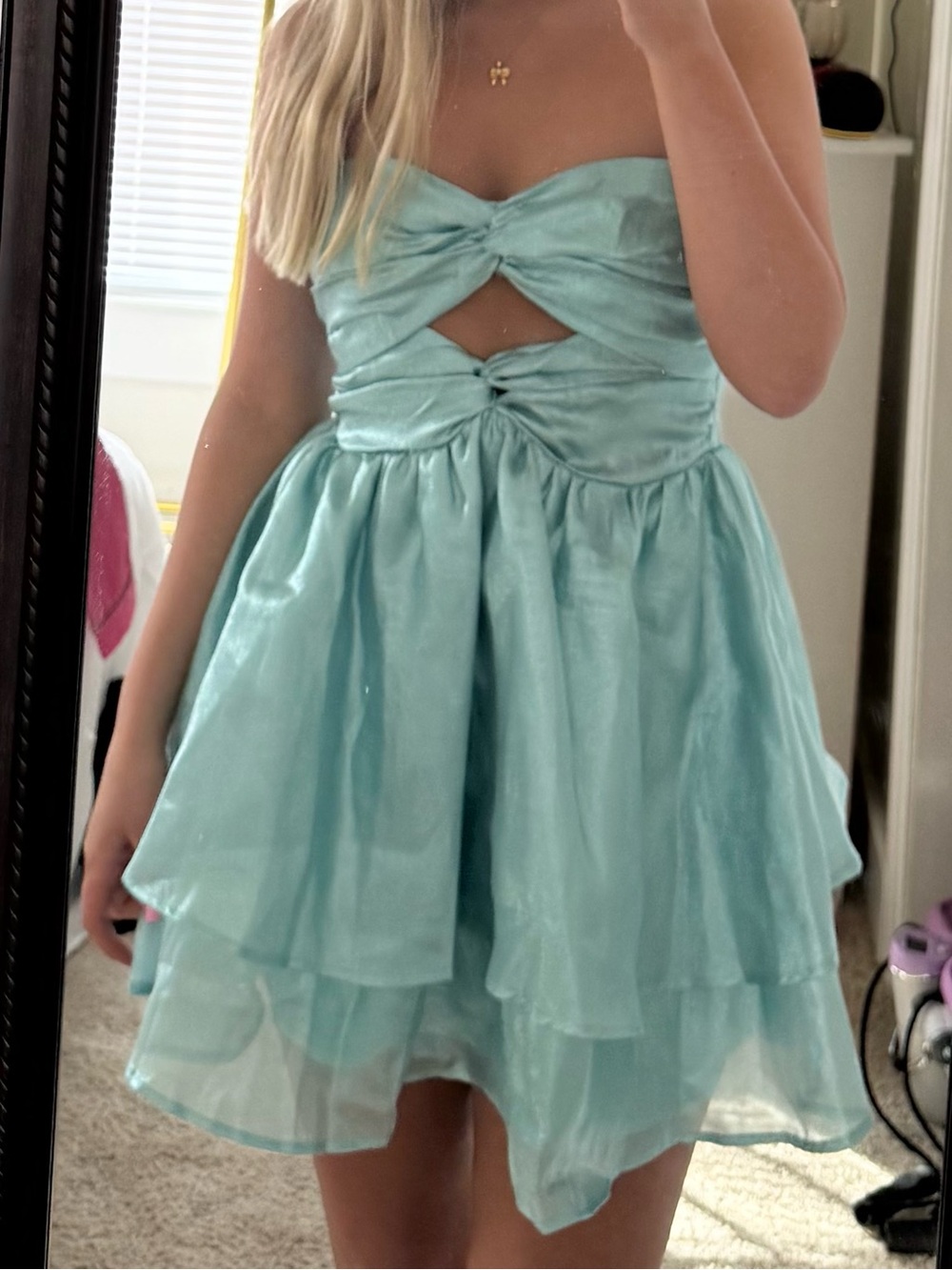Hello Molly Shimmery Teal Strapless Mini Dress